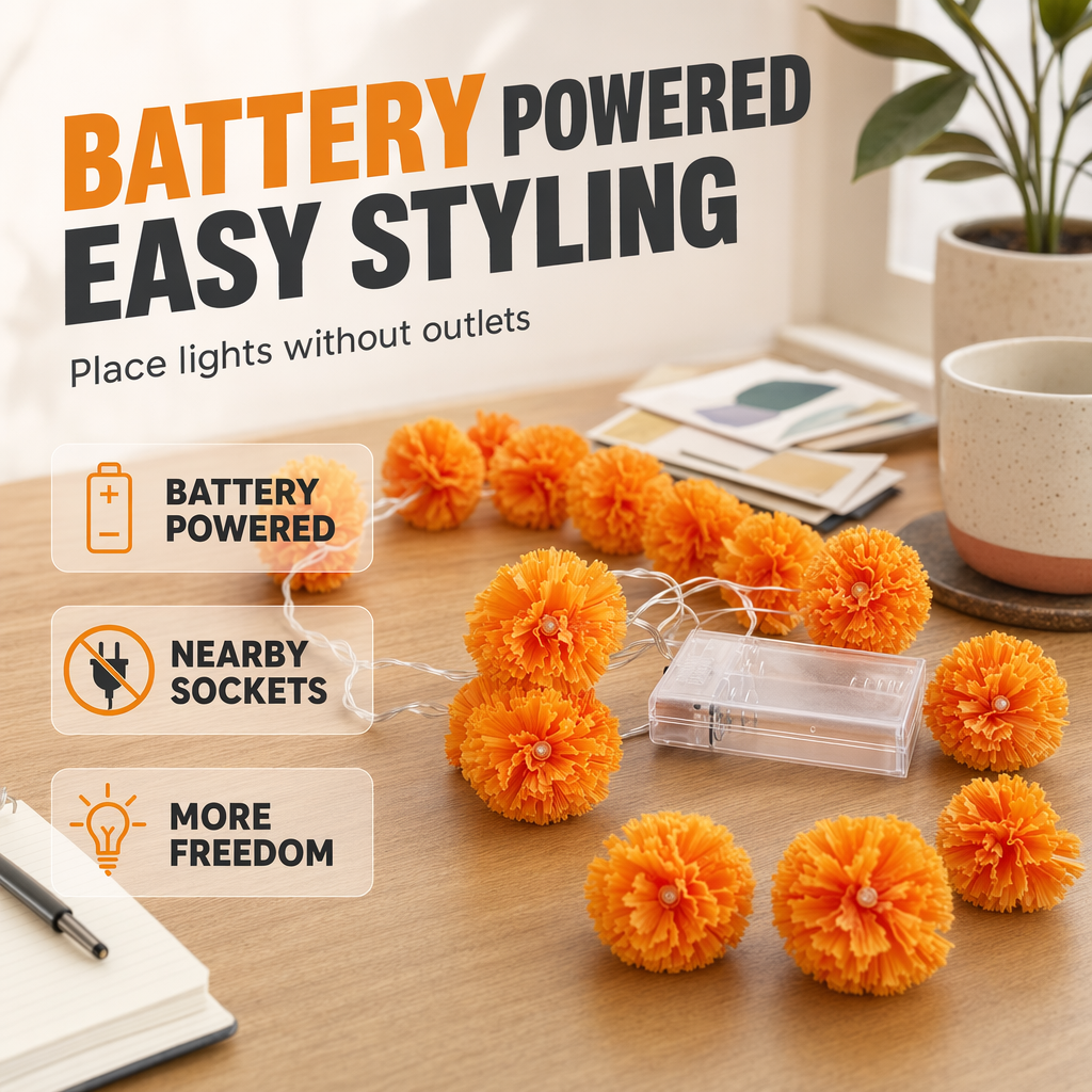 💀New Arrival 50% OFF! 🌼 Artificial Marigold Flower Led String Light – Perfect For Day Of The Dead & Halloween, 20 Leds, 8 Modes, Waterproof. Create A Festive Altar Or Spooky Porch! 🕯️🎃🧡