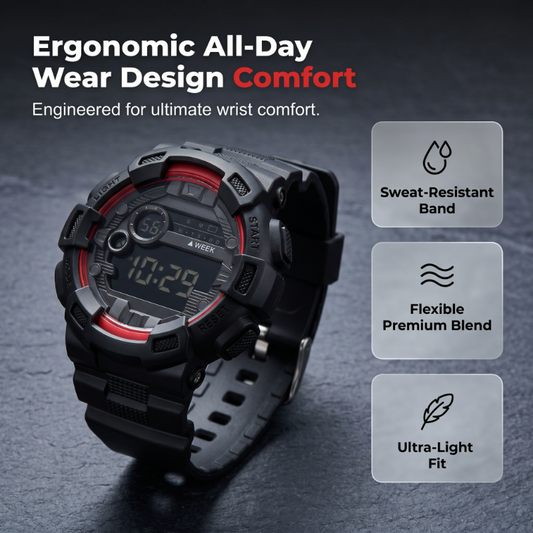 ⌚ Digitale sportwatch met groot display en LED-backlight – afleesbaar bij zon en duisternis, licht en stevig.