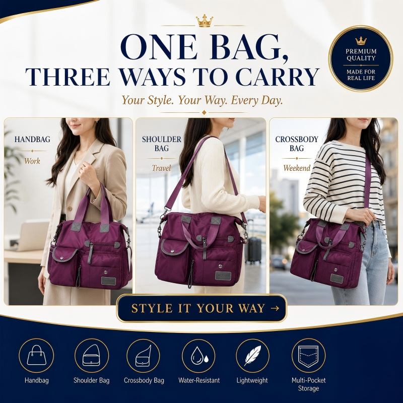 👜 Waterdichte totebag met 3 manieren dragen – ruim, stevig en perfect voor werk, sport of reis.