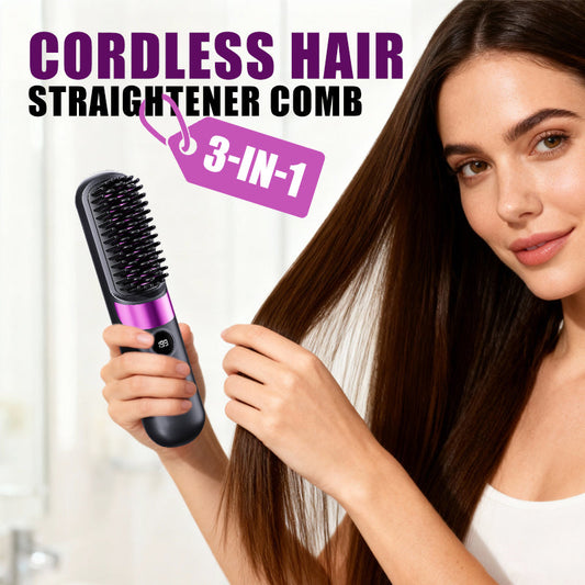 💇 3-in-1 draadloze haarborstelstijltang – stijlt, krult en ontwart, oplaadbaar en perfect voor onderweg.