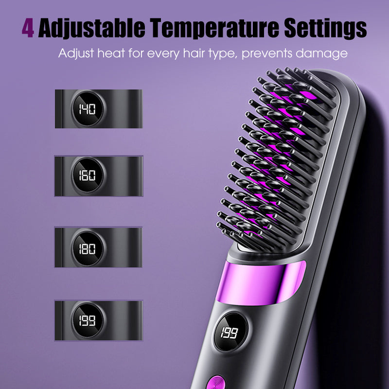💇 3-in-1 draadloze haarborstelstijltang – stijlt, krult en ontwart, oplaadbaar en perfect voor onderweg.