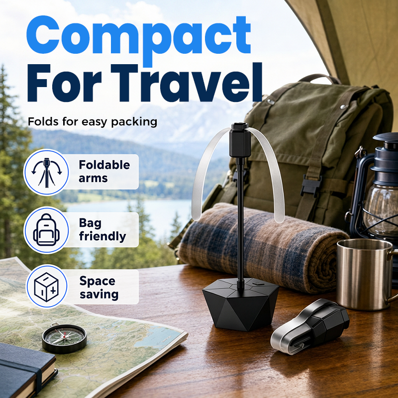 🌀 USB-oplaadbare opvouwbare vliegenventilator – beschermt tegen insecten, perfect voor kamperen en picknicken.