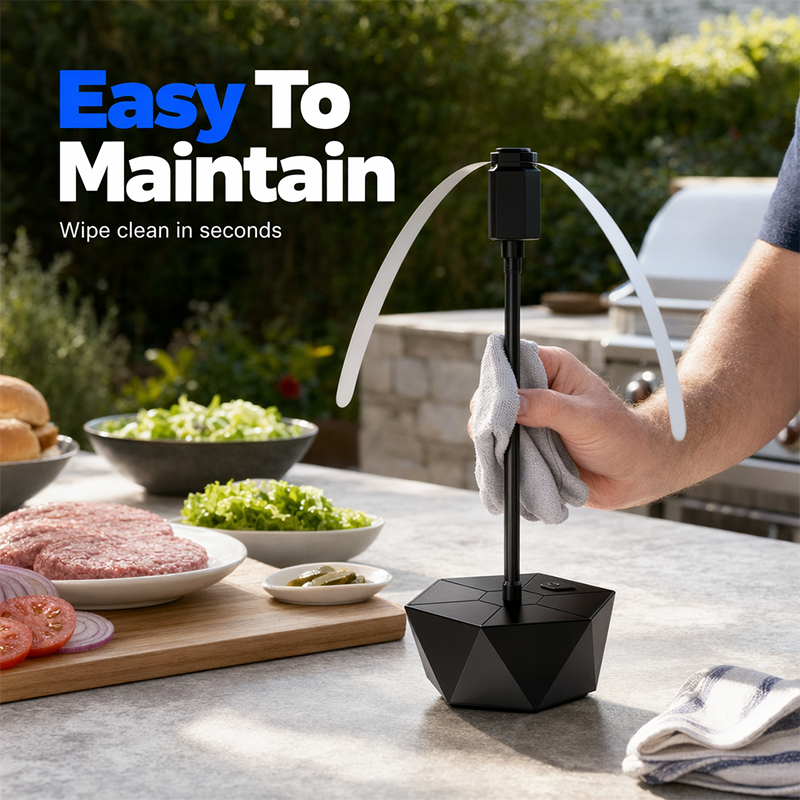 🌀 USB-oplaadbare opvouwbare vliegenventilator – beschermt tegen insecten, perfect voor kamperen en picknicken.