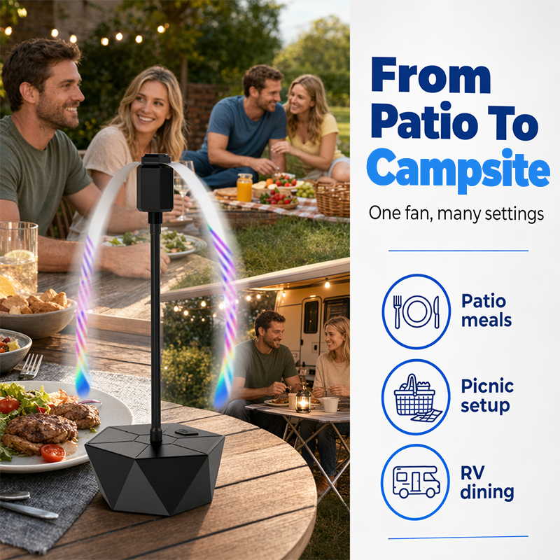 🌀 USB-oplaadbare opvouwbare vliegenventilator – beschermt tegen insecten, perfect voor kamperen en picknicken.