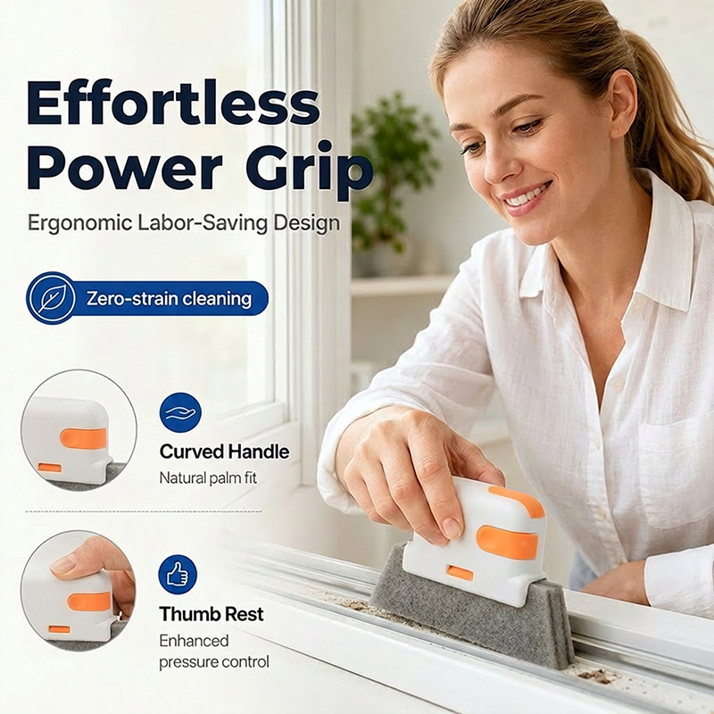 🧹 Raamgroefreiniger 3-in-1 – schrobborstel, hoekborstel en spons in één, ideaal voor ramen en deuren.