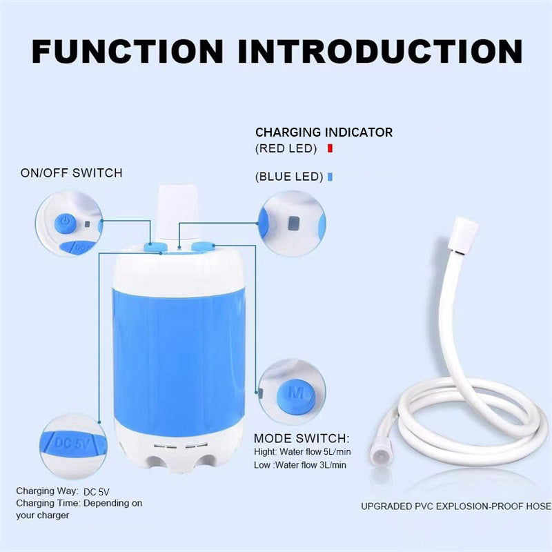 🚿 Draagbare campingdouche met waterpomp – douche overal, ideaal voor buiten, strand en reizen.