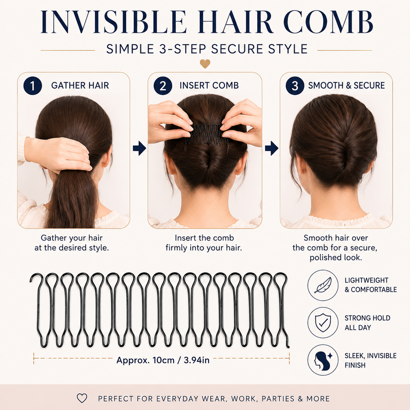 💇 Flexibele onzichtbare haarkam – temt pluizige haartjes, blijft onzichtbaar en past in elke tas