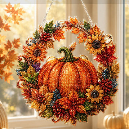 🍂 50% korting! Herfstige pompoen-krans – diamantpatroon, complete DIY-set. Eenvoudig & leuk om te maken. Perfect voor de herfst! 🎃✨