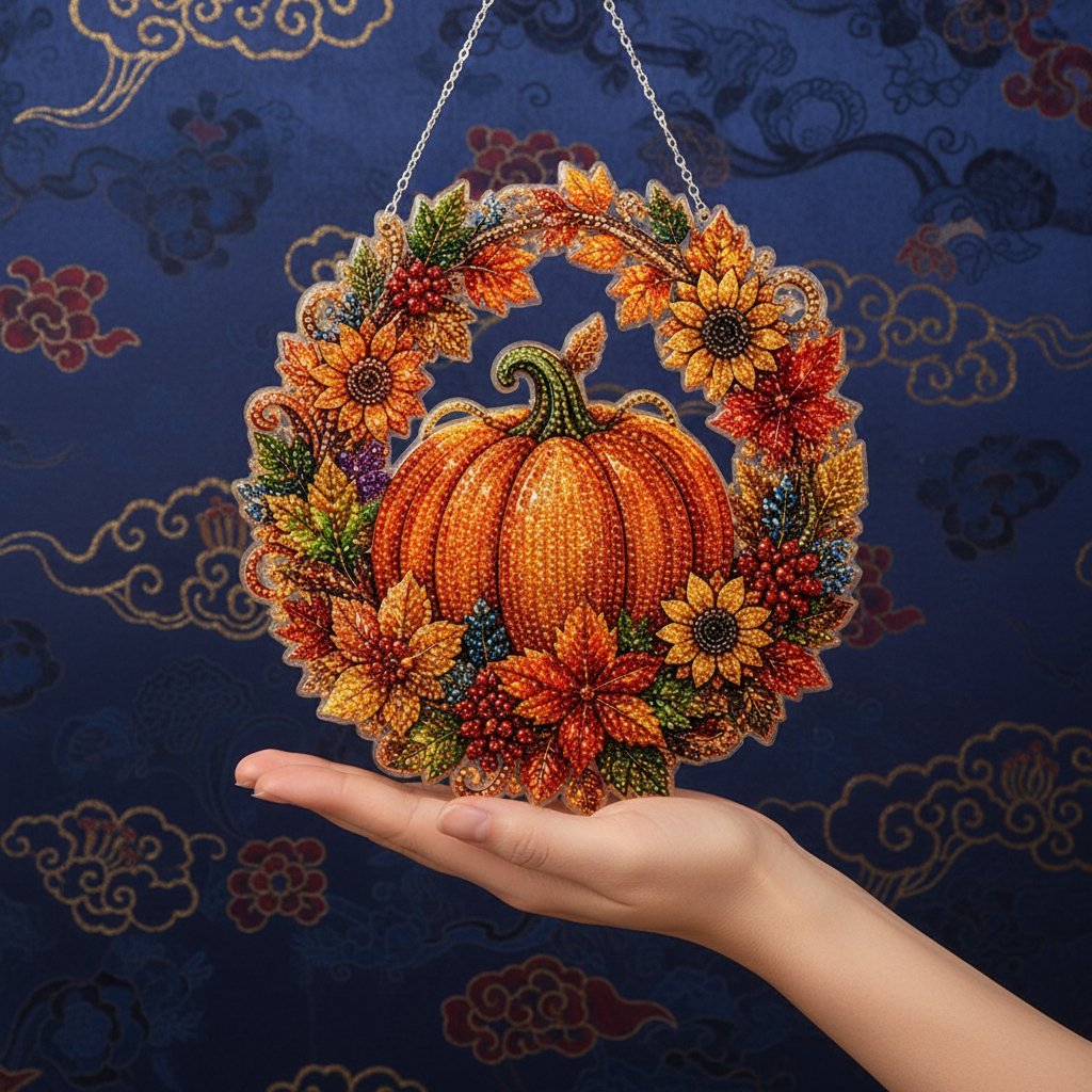 🍂 50% korting! Herfstige pompoen-krans – diamantpatroon, complete DIY-set. Eenvoudig & leuk om te maken. Perfect voor de herfst! 🎃✨