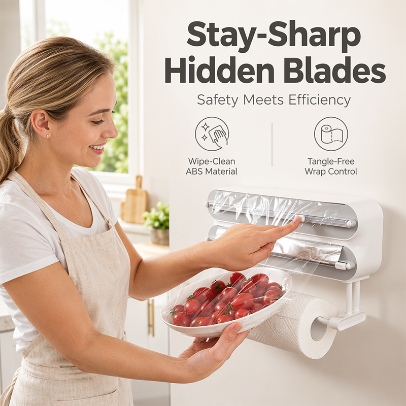 ⏳Time-Limited Special⏰3-in-1 Magnetic Kitchen Wrap Dispenser – Built-in Cutter Plastic Wrap Foil Dispenser with Paper Towel Holder, No Drilling Wall Mount Kitchen Organizer for Fridge & Cabinet