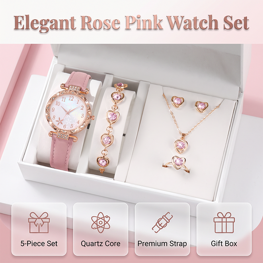 💥 50% korting! 5-delige dames set – horloge met vlinderwijzerplaat en strass, bijpassende sieraden, 4 kleuren, perfect cadeau.