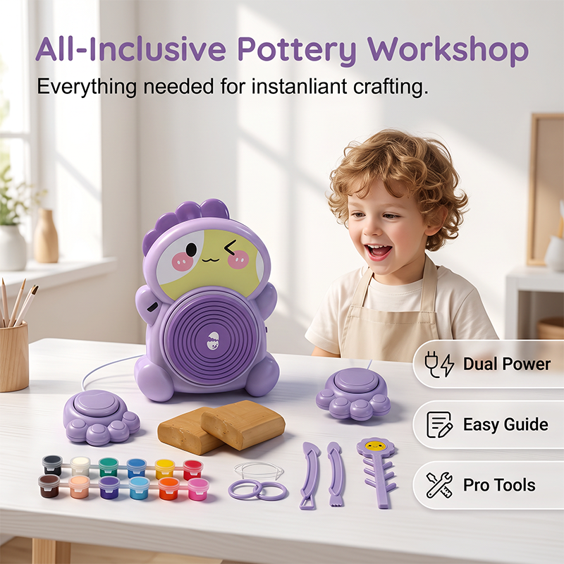 🏺 50% korting op elektrische pottenbakkersset voor kinderen – met voetpedaal, klei en verf, ideaal voor creatieve uren.