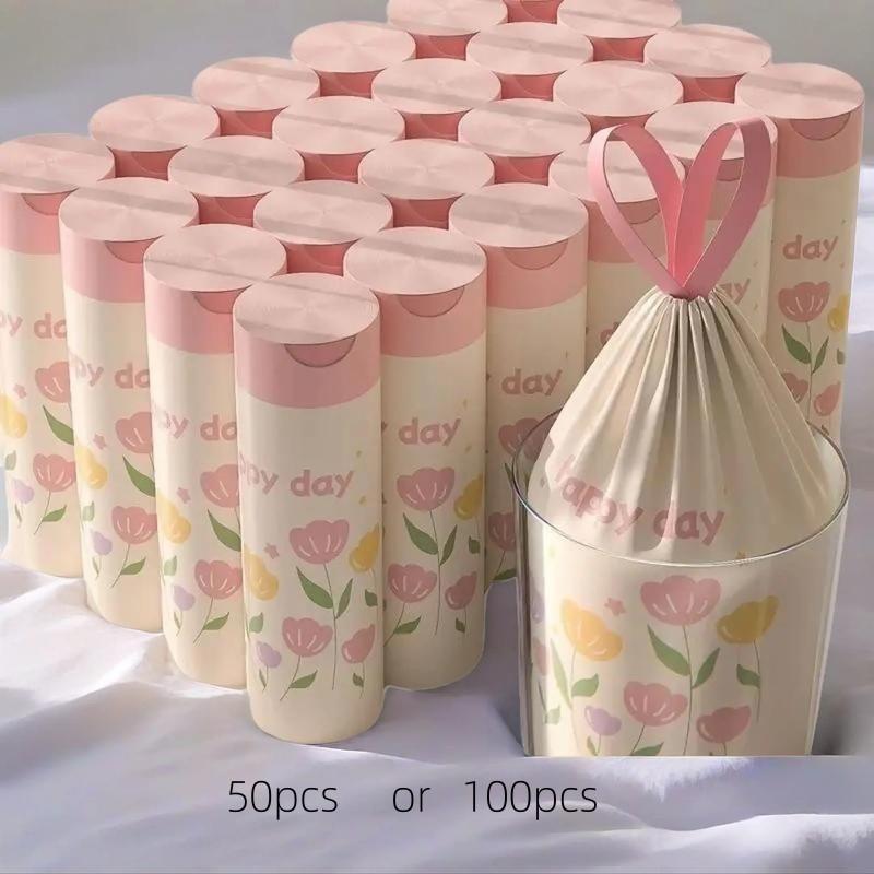 Extra dikke vuilniszakken met bloemenprint en trekkoord