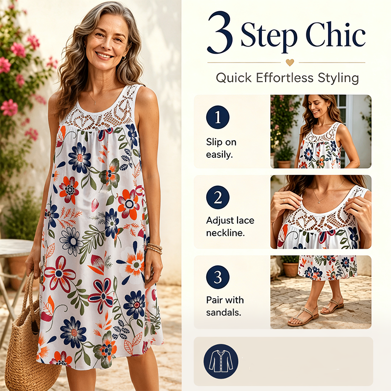 🌸👗 50% korting! Mouwloze bloemenjurk – 🏵️ elegante print, 🌿 lichte stof, 👒 perfect voor zomer & vakantie!