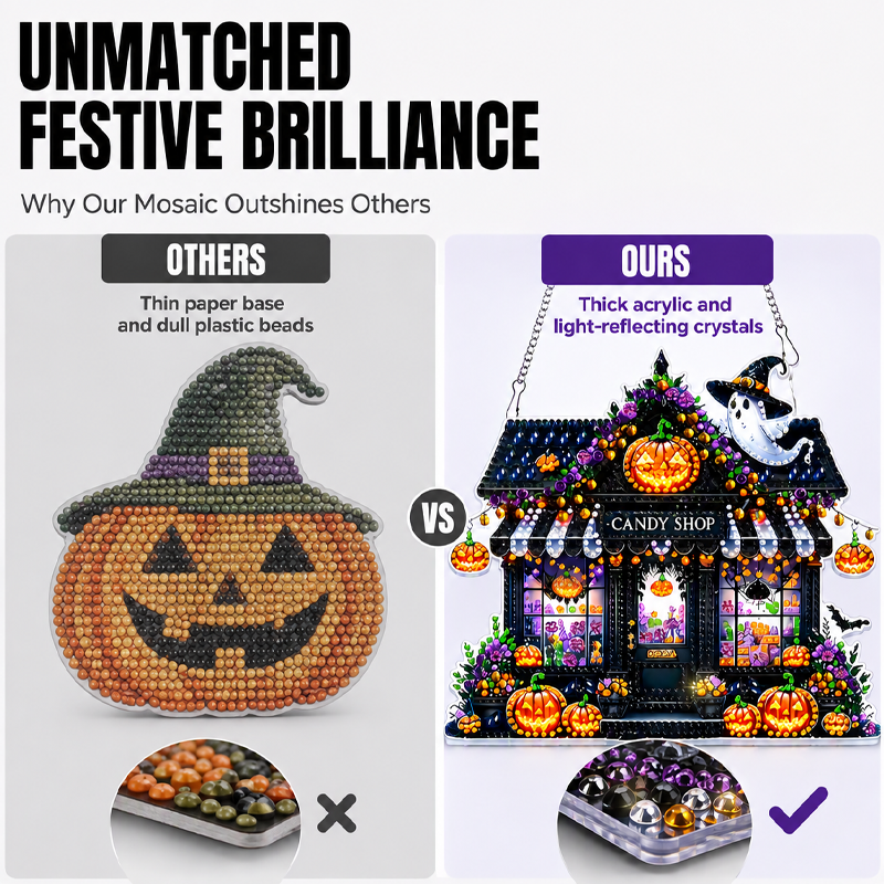 💥 50% korting! 🎃 Halloween kristallen mozaïekset – DIY, geen lijm nodig. Acryl & hars, 23x24 cm. Voorgelijmd paneel met code. Perfect voor ontspanning 🧘