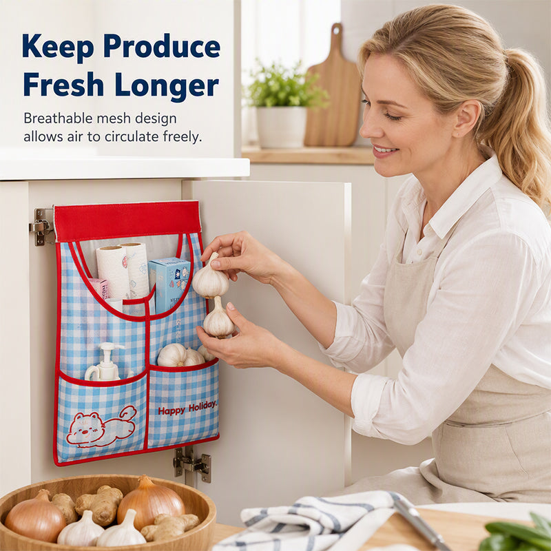 🧺 50% korting op wandgemonteerde mesh opbergtas – hangt aan de kastdeur, ideaal voor zakken en kleine items.
