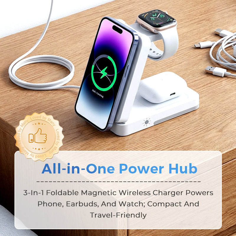🔋📱 50% korting! 3-in-1 draadloze oplader – 🧲 magnetisch, 📐 opvouwbaar, 🛡️ veilig & 🌙 nachtlicht!