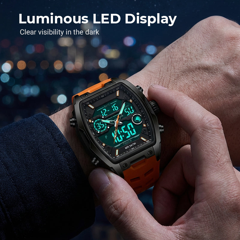 ⌚ 50% korting! Dubbele display sportwatch – analoog & digitaal, LED-achtergrondverlichting, 5ATM waterbestendig & ergonomisch tonvormig. Ideaal voor sport & dagelijks! ✨💪