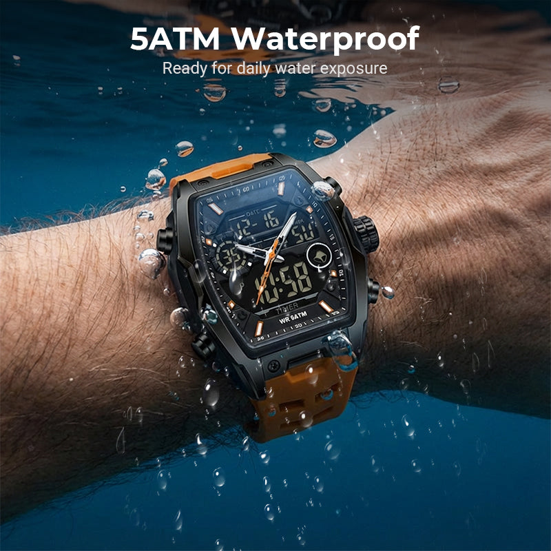 ⌚ 50% korting! Dubbele display sportwatch – analoog & digitaal, LED-achtergrondverlichting, 5ATM waterbestendig & ergonomisch tonvormig. Ideaal voor sport & dagelijks! ✨💪