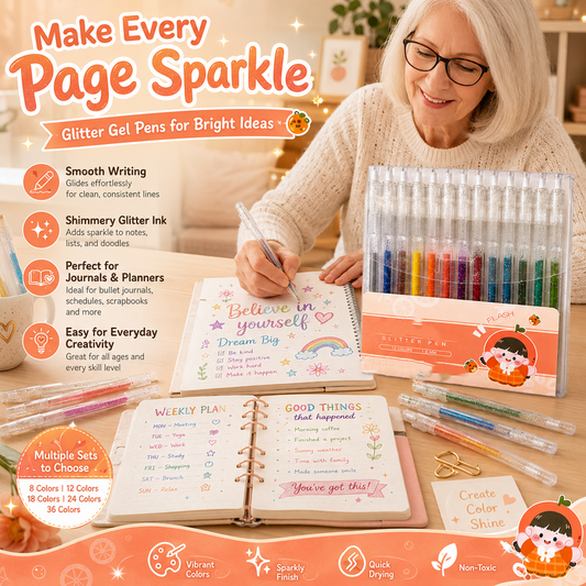 ✨ 50% korting! Intrekbare glittergelpennen – 10 kleuren, waterbestendig & vlugdroog. Perfect voor journaling & creatief tekenen! 🎨🖊️