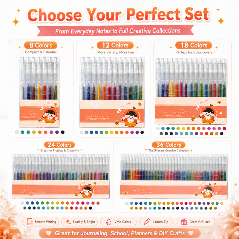 ✨ 50% korting! Intrekbare glittergelpennen – 10 kleuren, waterbestendig & vlugdroog. Perfect voor journaling & creatief tekenen! 🎨🖊️