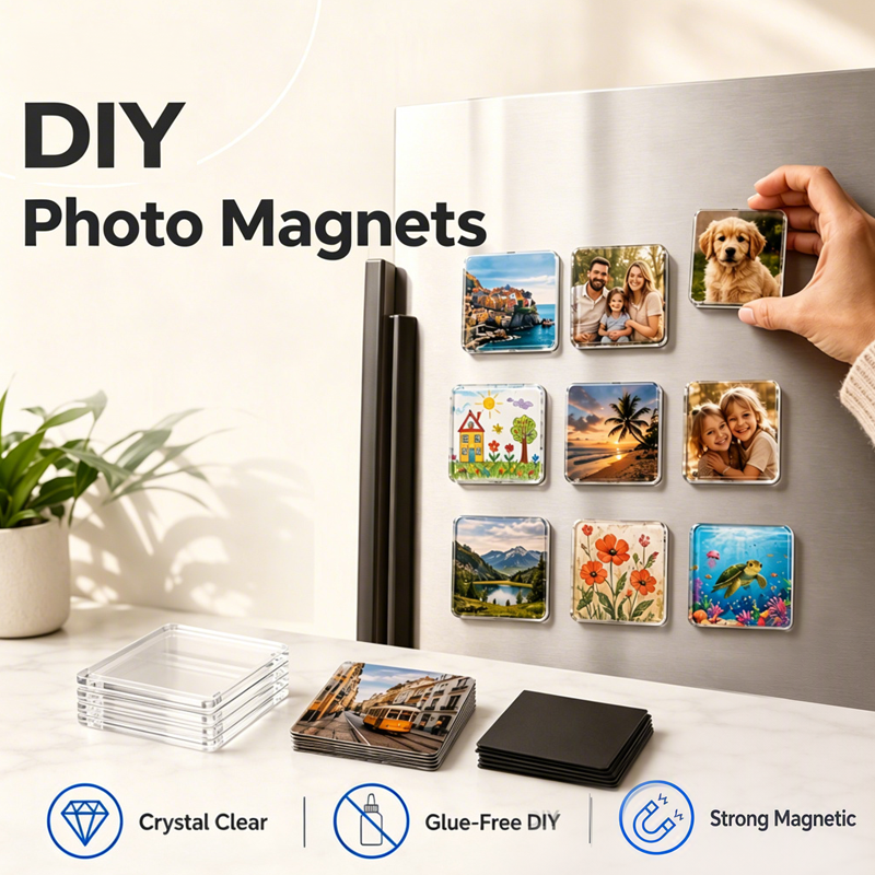 🖼️ 50% korting! DIY acryl foto magneet set – kristalhelder, lijmvrij & sterk magnetisch. Maak je eigen koelkastmagneten – 5×8 cm, voor foto's & cadeaus! ✨🧲