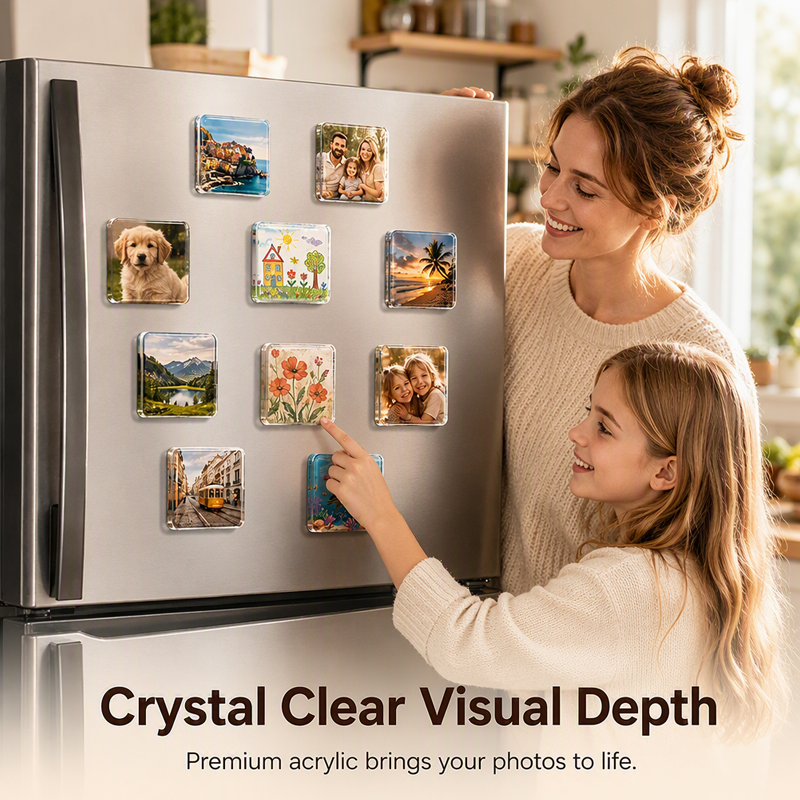 🖼️ 50% korting! DIY acryl foto magneet set – kristalhelder, lijmvrij & sterk magnetisch. Maak je eigen koelkastmagneten – 5×8 cm, voor foto's & cadeaus! ✨🧲