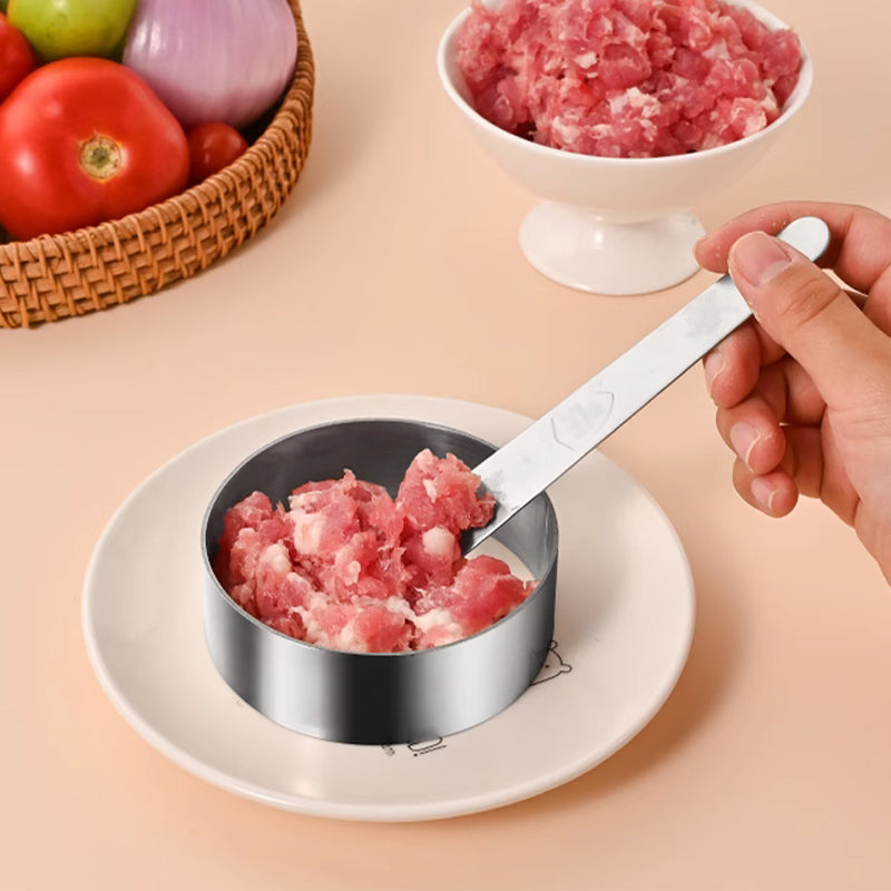 🥩🔪 Steakpers ronde burgervorm | 304 RVS, antiaanbak | Eén druk, perfecte patty | Vaatwasserbestendig | 13,2x17,5x9 cm, 364 g | 50% KORTING!