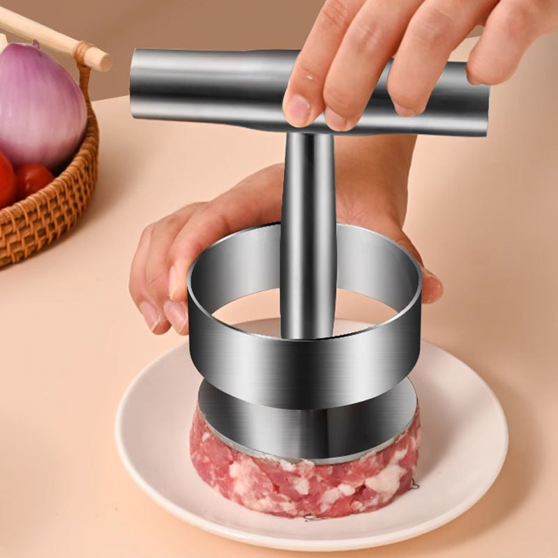 🥩🔪 Steakpers ronde burgervorm | 304 RVS, antiaanbak | Eén druk, perfecte patty | Vaatwasserbestendig | 13,2x17,5x9 cm, 364 g | 50% KORTING!