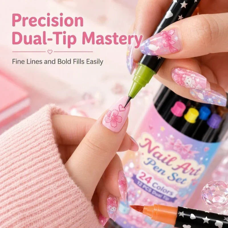 💅 50% korting! 12-kleurige dual-tip nagelstiften – fijne punt & kwastpunt, 24 levendige kleuren, langhoudend & snel drogend. Creëer salonwaardige nagelkunst thuis! ✨🎨