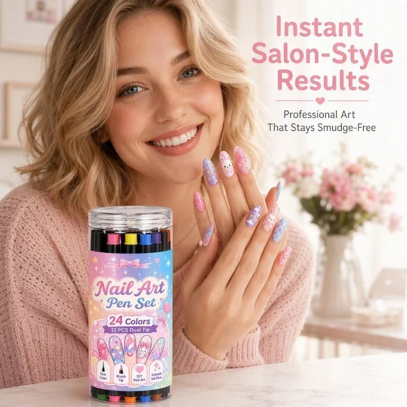 💅 50% korting! 12-kleurige dual-tip nagelstiften – fijne punt & kwastpunt, 24 levendige kleuren, langhoudend & snel drogend. Creëer salonwaardige nagelkunst thuis! ✨🎨
