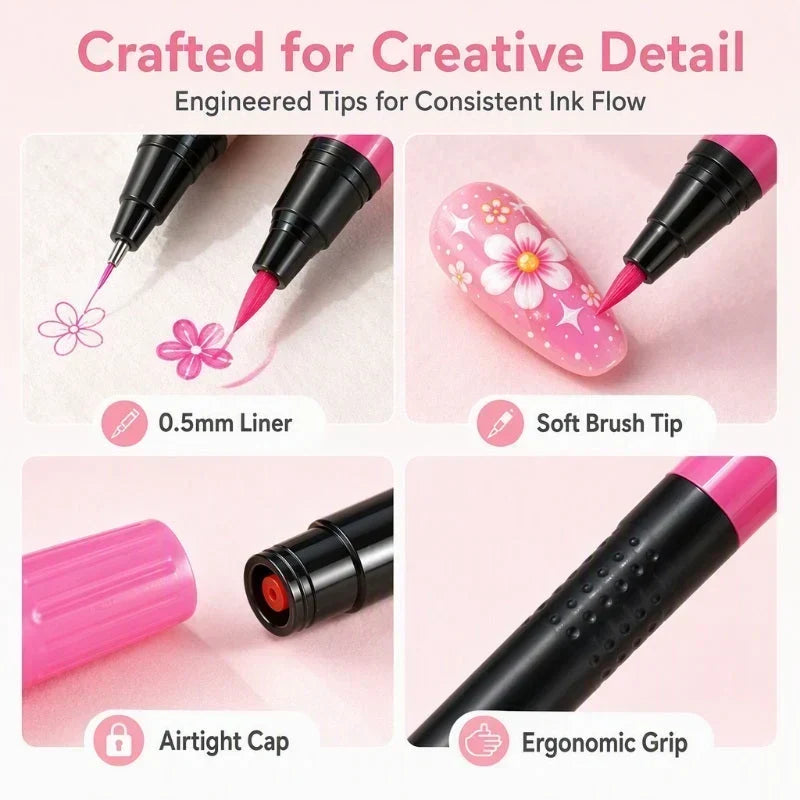 💅 50% korting! 12-kleurige dual-tip nagelstiften – fijne punt & kwastpunt, 24 levendige kleuren, langhoudend & snel drogend. Creëer salonwaardige nagelkunst thuis! ✨🎨