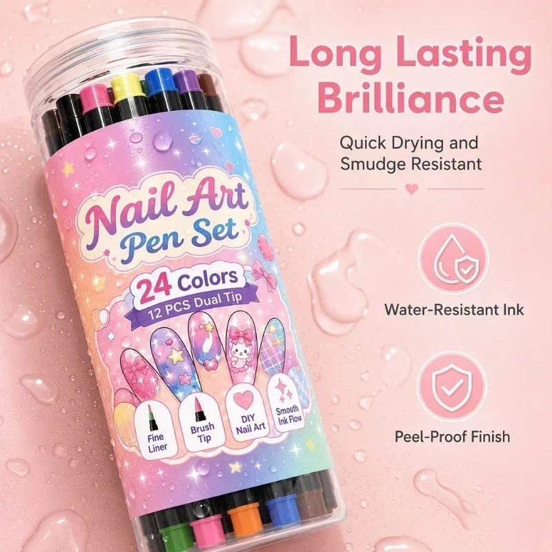 💅 50% korting! 12-kleurige dual-tip nagelstiften – fijne punt & kwastpunt, 24 levendige kleuren, langhoudend & snel drogend. Creëer salonwaardige nagelkunst thuis! ✨🎨