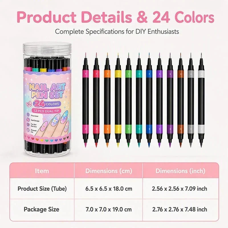 💅 50% korting! 12-kleurige dual-tip nagelstiften – fijne punt & kwastpunt, 24 levendige kleuren, langhoudend & snel drogend. Creëer salonwaardige nagelkunst thuis! ✨🎨