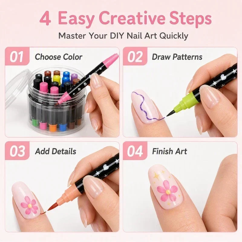 💅 50% korting! 12-kleurige dual-tip nagelstiften – fijne punt & kwastpunt, 24 levendige kleuren, langhoudend & snel drogend. Creëer salonwaardige nagelkunst thuis! ✨🎨