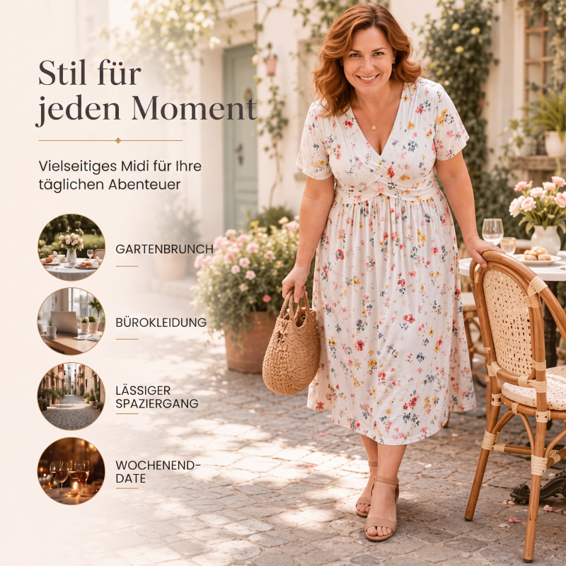 🌸 50 % RABATT | Mühelose Eleganz – Florales V-Ausschnitt-Kleid mit schmeichelhaftem Taillendetail