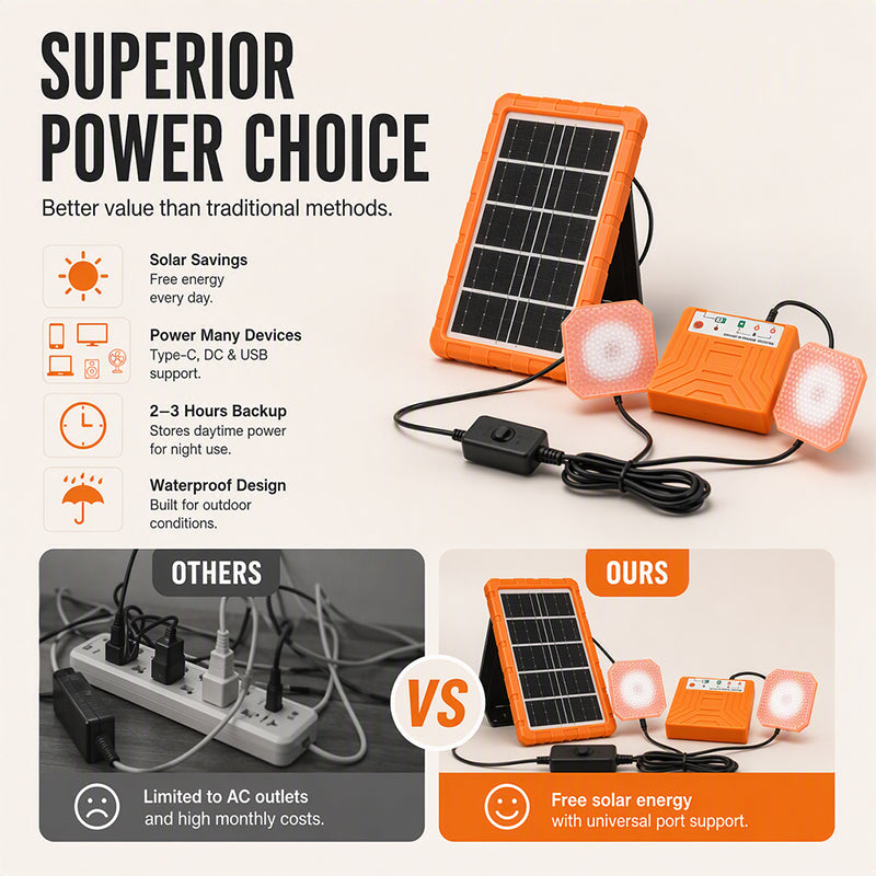 ☀️ 50% korting! Draagbaar zonne-energiesysteem – laad apparaten overal op, met LED-lampen. Geen stopcontact nodig – perfect voor onderweg! 🔋✨