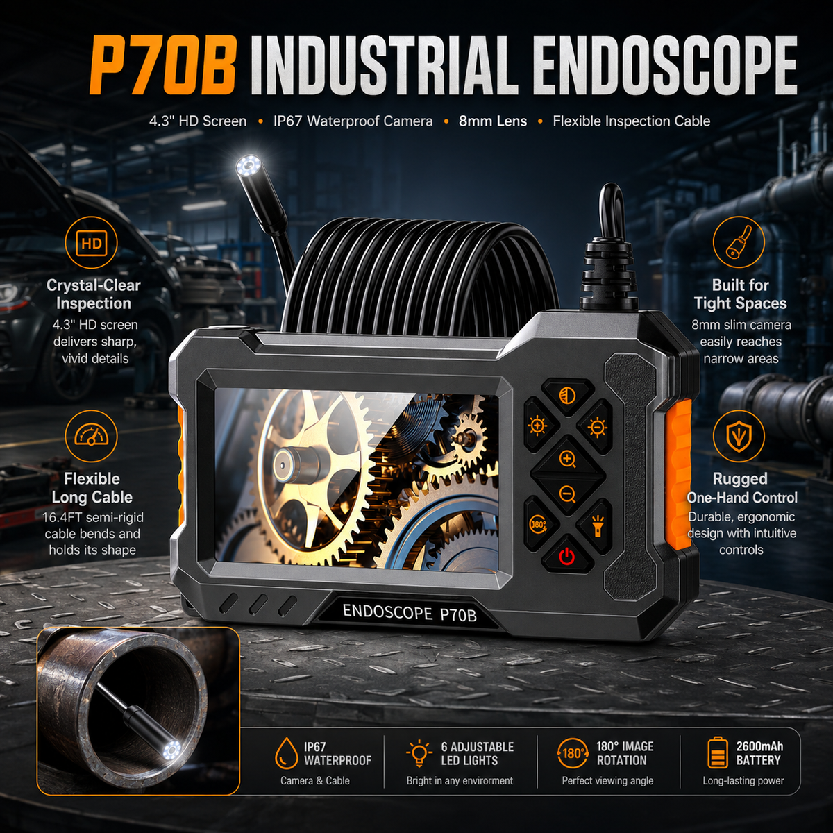 🔍 50% korting! Industriële endoscoop – 4,3" HD-scherm, IP67 waterdichte 8 mm lens & semi-rigide kabel. Zie overal in weg – geen giswerk meer! ✨🛠️