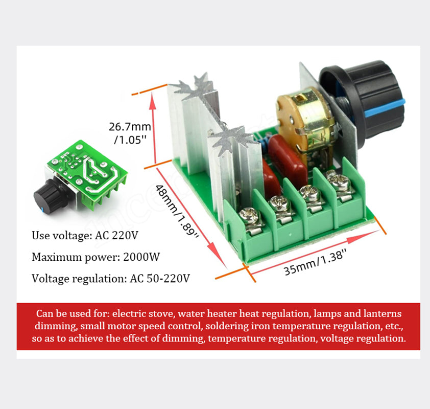 ⚡ 50% korting! 2000W AC-spanningsregelaar – 50-250V instelbaar, draaiknop, compact. Voor motoren, verlichting & verwarming! 🔧✨