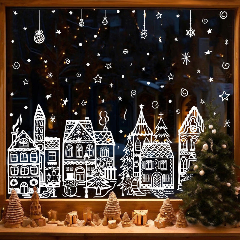 🎄 50% KORTING! Kerstdorp Raamstickers Set – Winterdorp, Sneeuwvlokken & Sterren ❄️