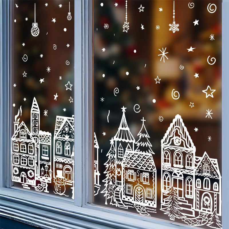 🎄 50% KORTING! Kerstdorp Raamstickers Set – Winterdorp, Sneeuwvlokken & Sterren ❄️