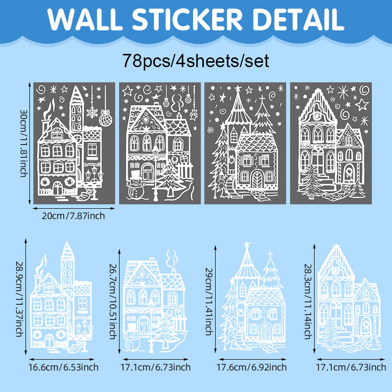 🎄 50% KORTING! Kerstdorp Raamstickers Set – Winterdorp, Sneeuwvlokken & Sterren ❄️