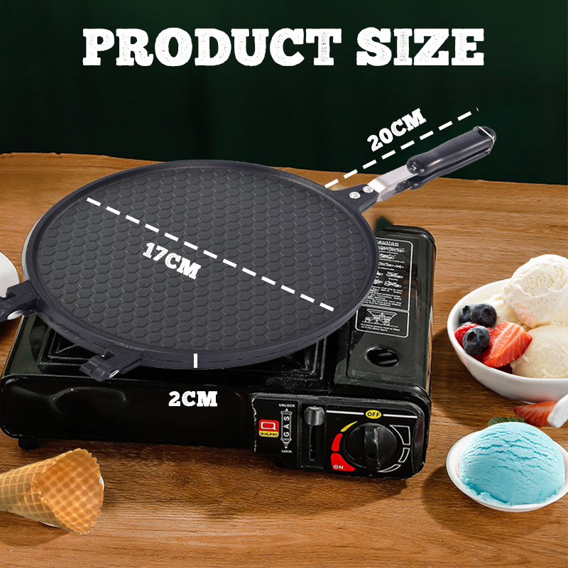 🔥 Antiaanbakpan voor twee doeleinden – Perfect voor pannenkoeken, biefstukken en wafelkegels! 🥞🥩🍦