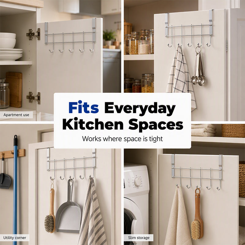 🚪 50% korting! Deur opbergrek – 5 haken, geen boren, past op elke kastdeur. Houd handdoeken & keukengerei netjes binnen handbereik! ✨🧺