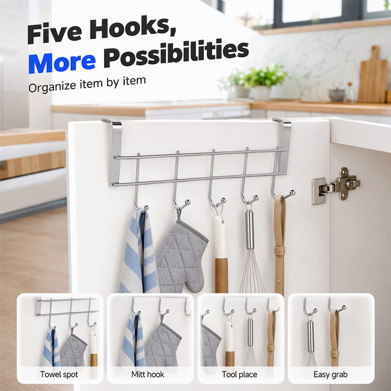 🚪 50% korting! Deur opbergrek – 5 haken, geen boren, past op elke kastdeur. Houd handdoeken & keukengerei netjes binnen handbereik! ✨🧺