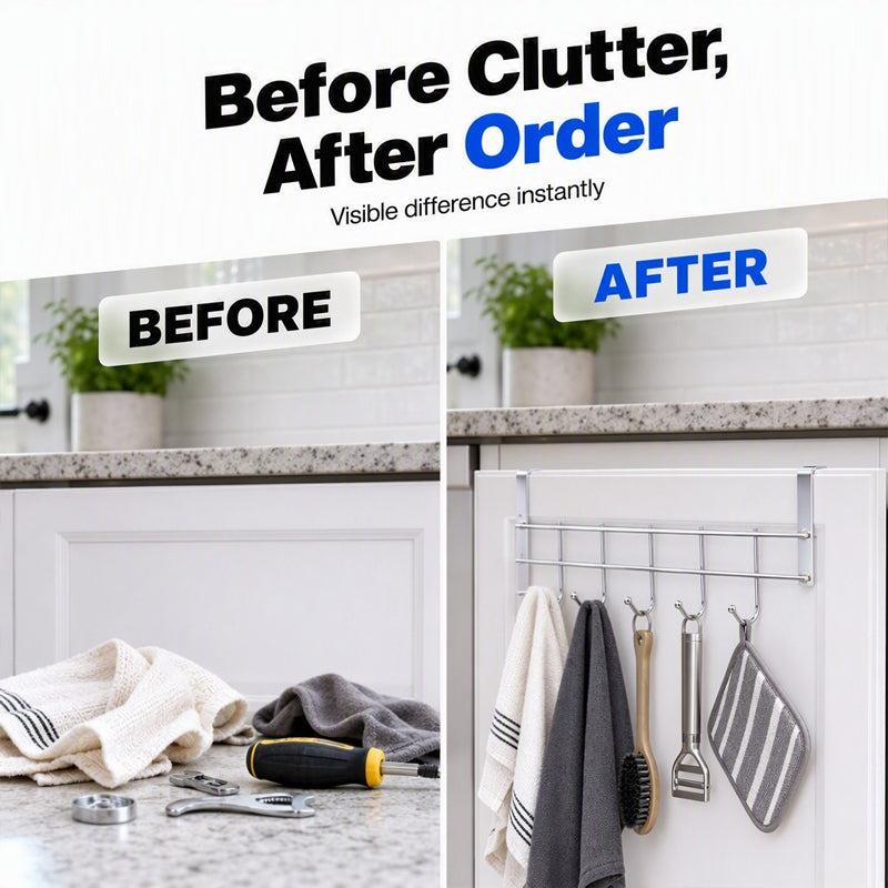 🚪 50% korting! Deur opbergrek – 5 haken, geen boren, past op elke kastdeur. Houd handdoeken & keukengerei netjes binnen handbereik! ✨🧺