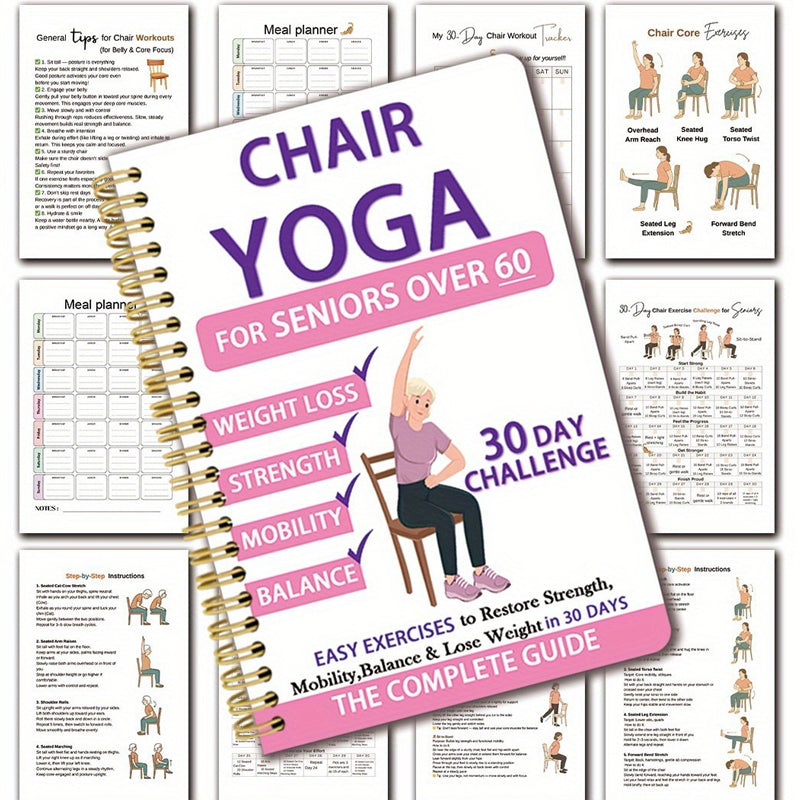 🧘 2+1 GRATIS – Spiraalnotitieboekje voor Stoelyoga & Beweging | Rustige Oefeningen voor Thuis | Blijf Actief op Eigen Tempo