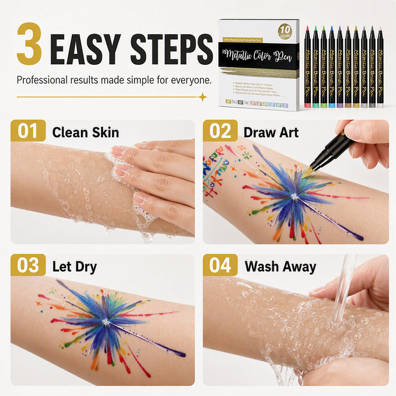 🎨 Metallic Body Paint Markers | Festival Set