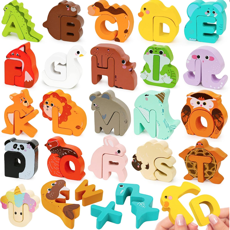 🧩 50% korting! 26-delige houten letter- & dierenmatchset – bevordert fijne motoriek, kindveilig & kleurrijke illustraties. Leren wordt een avontuur! ✨🔤