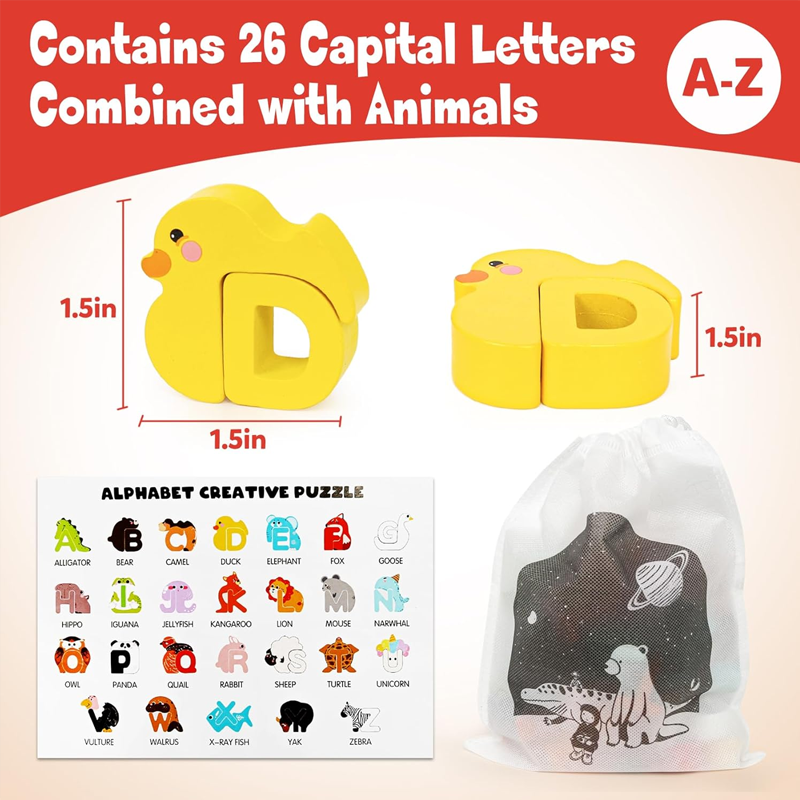 🧩 50% korting! 26-delige houten letter- & dierenmatchset – bevordert fijne motoriek, kindveilig & kleurrijke illustraties. Leren wordt een avontuur! ✨🔤